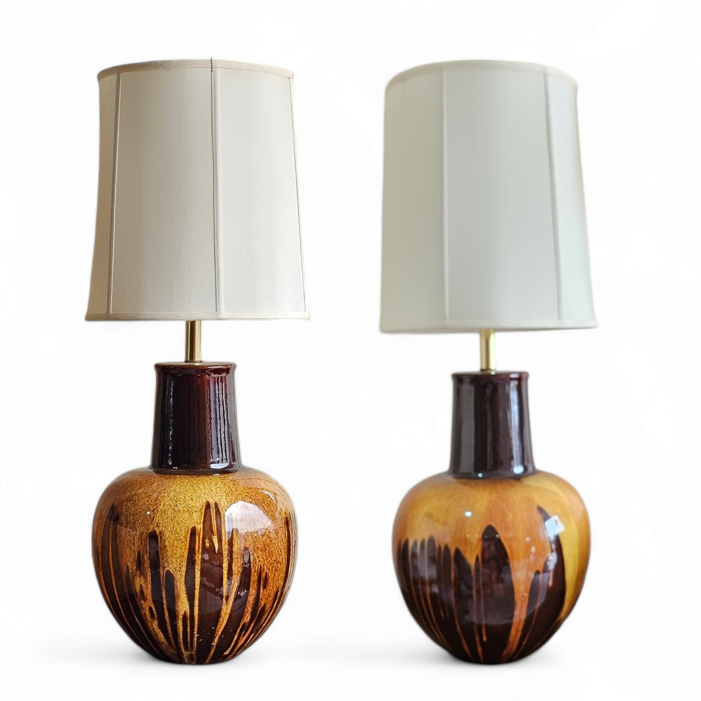 Pair of Large Vintage 1960s Drip Glaze Ceramic Lamps