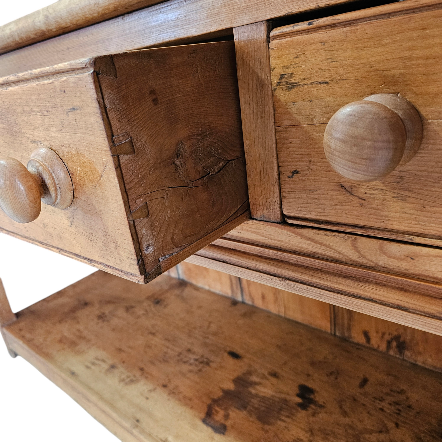 Antique English Pine Potboard Dresser Base