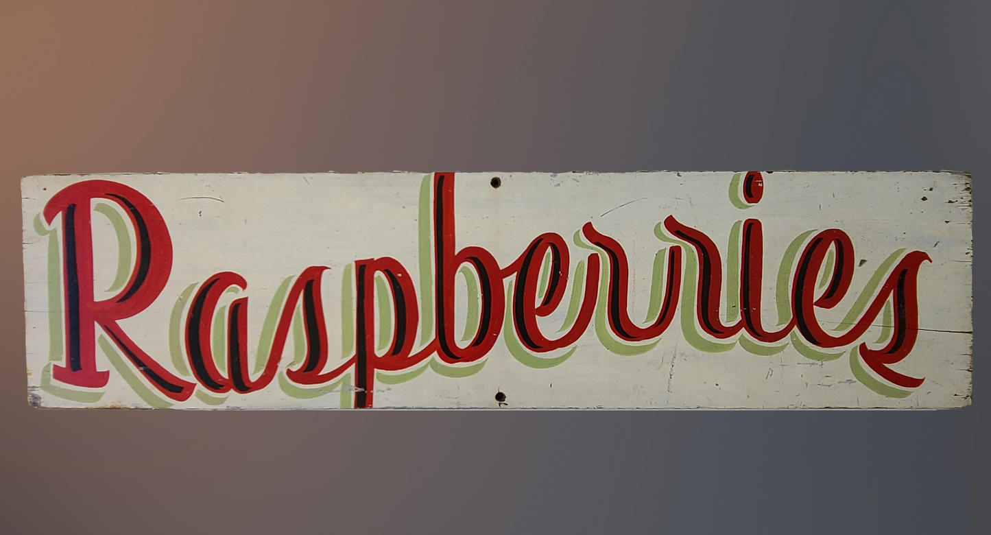 Hand Painted Wooden Double Sided Farm Stand Sign Raspberries Asparagus